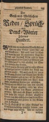 Der Geist- und Weltlichen nachdencklichen Reden/ Sprüch- und Denck-Wörter Zehendes Hundert