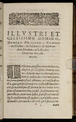 Illustri Et Celsissimo Domino, Domino Philippo, Comiti in Nassau, in Sarbruck & Sarwerden [...]