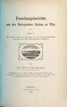 Forschungsberichte aus der Biologischen Station zu Plön. 2. 1894