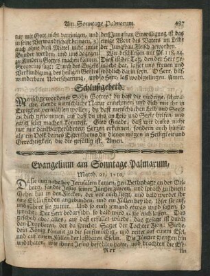 Evangelium am Sonntage Palmarum, ...