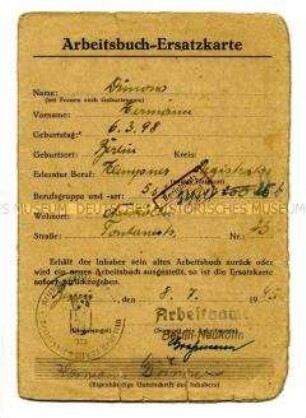 Ersatzkarte zum Arbeitsbuch