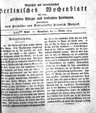 303stes Stueck, Sonnabend, den 22.Oktober 1814