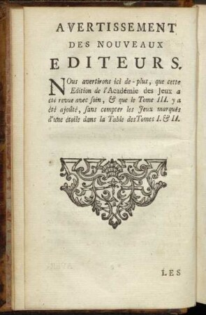 Avertissement des Nouveaux Editeurs.