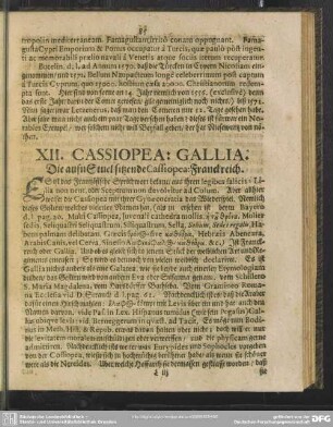 XII. Cassiopea: Gallia. Die aufn Stuel sitzende Cassiopea: Franckreich