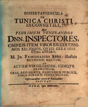 Dissertatiuncula de tunica Christi inconsutili