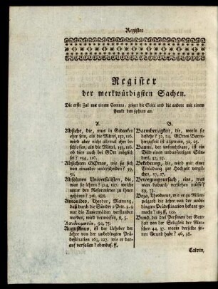 Register der merkwürdigsten Sachen