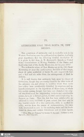 IV. Anthracite coal near Santa Fé, New Mexico