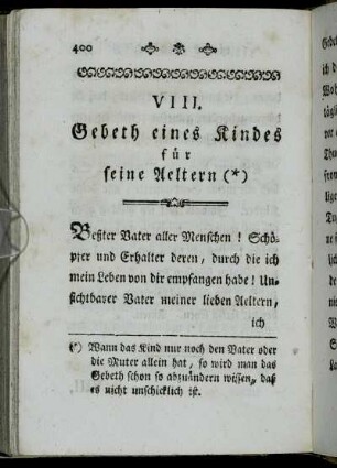 VIII. Gebeth eines KIndes für seine Aeltern. - XII. Seufzer des Abends.