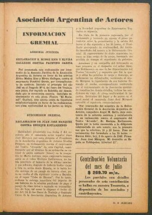 Asociación argentina de actores : Información gremial