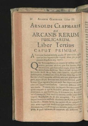 Arnoldi Clapmarii De Arcanis Rerum Publicarum. Liber Tertius.