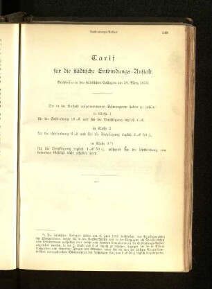 Tarif für die städtische Entbindungs-Anstalt.