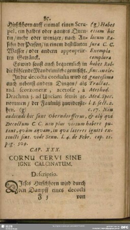 Cap. XXX. Cornu Cervi Sine Igne Calcinatum