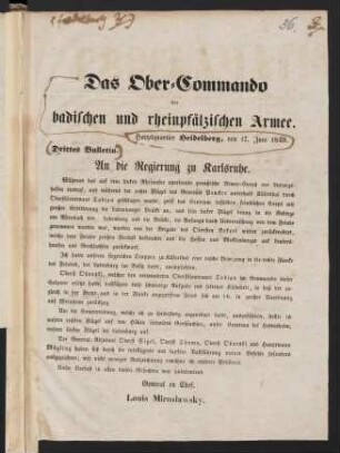 Das Ober-Commando der badischen und rheinpfälzischen Armee, ...