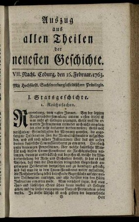 VII. Nachl. Coburg, den 16. Februar, 1763.