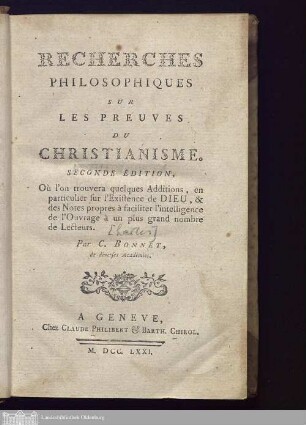 Recherches Philosophiques Sur Les Preuves Du Christianisme