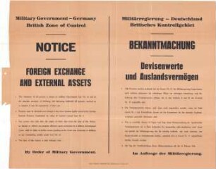 Bekanntmachung der Militärregierung Deutschland, Britisches Kontrollgebiet - Devisenwerte und Auslandsvermögen