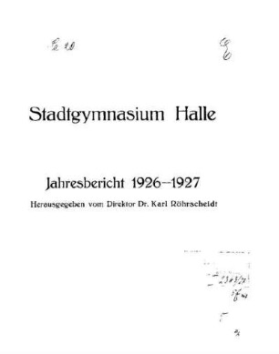 1926/27: Jahresbericht ... - 1926/27