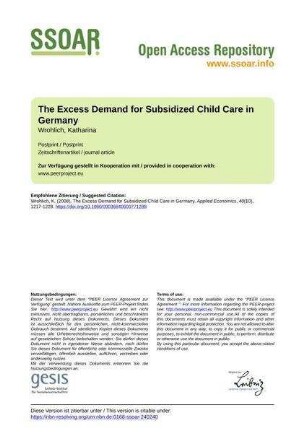 The Excess Demand for Subsidized Child Care in Germany