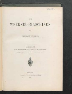 Bd. 1,Text: Die Werkzeugmaschinen