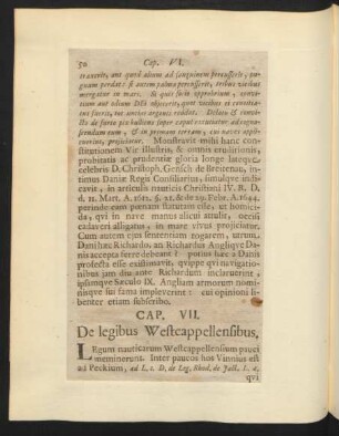 Cap. VII. De legibus Westcapellensibus.
