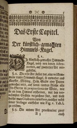Das Erste Capitel. Von Der künstlich-gemachten Himmels-Kugel.