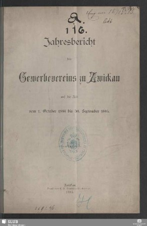 1884/85(1886): Jahresbericht des Gewerbevereins zu Zwickau