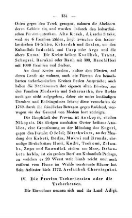 IV. Die Provinz Tscherkessien oder die Tscherkessen.