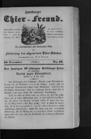 Der heutigen 17=jährigen Stiftungs=Feier des Hamburger Vereins gegen Thierquälerei.