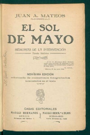 El sol de mayo : memorias de la intervención, novela histórica