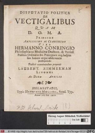 Disputatio Politica De Vectigalibus