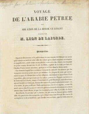 Voyage de l'Arabie Pétrée par MM. Léon de Laborde et Linant publiée par M. Léon de Laborde