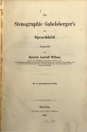 Die Stenographie Gabelsberger's als Sprachbild