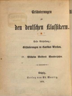 Wilhelm Meisters Wanderjahre von Goethe