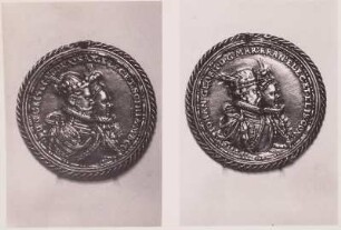 Medaillenanhänger mit Bildnissen Christian I. und Sophie von Sachsen; Johann Georg und Elisabeth von Brandenburg