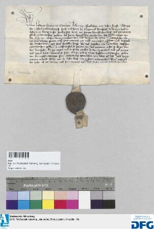 Ludwig Graf zu Oettingen stellt der Stadt Nürnberg Quittung aus über 2000 fl jährliche Reichssteuer, die ihm König Sigismund verschrieben hat.