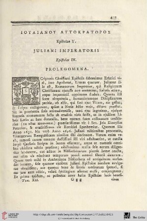 Juliani Imperatoris. Epistolae IV.