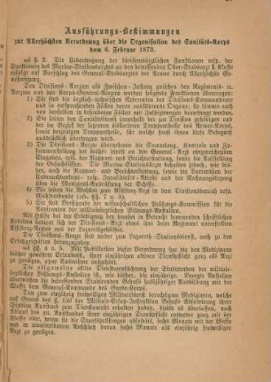 Ausführungs-Bestimmungen zur Allerhöchsten Verordnung über die Organisation des Sanitäts-Korps vom 6. Februar 1873