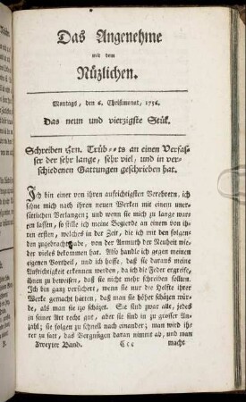 Das neun und vierzigste Stück. Montags, den 6. Christmonat, 1756.