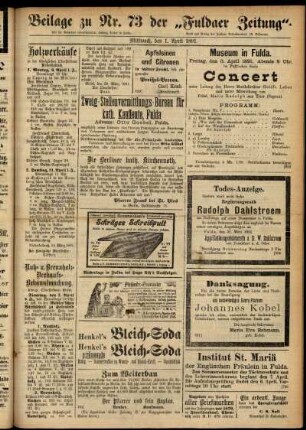 Zweite Ausgabe vom Mittwoch, den 01. April 1891.