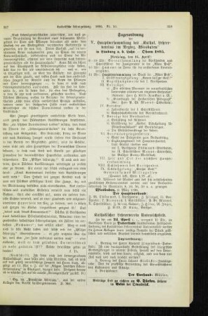 Tagesordnung der V. Hauptversammlung des "Kathol. Lehrervereins im Regbez. Wiesbaden" in Limburg a. d. Lahn, Ostern 1895