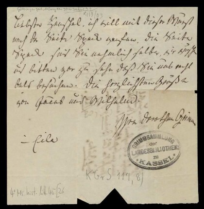 Brief von Dorothea Grimm an Johann Werner Henschel