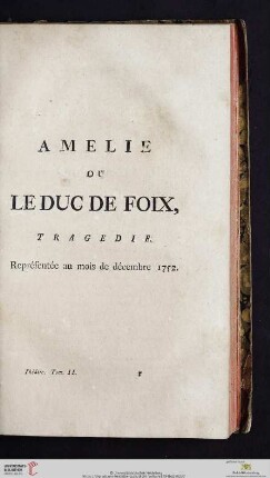 Amelie ou le Duc de Foix, tragedie
