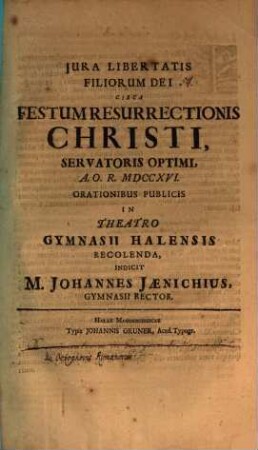 Iura libertatis filiorum Dei circa festum resurrectionis Christi : [praefatus de octophoris Romanorum]