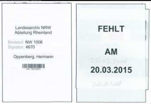 Entnazifizierung Hermann Oppenberg , geb. 29.04.1903 (Installateur)