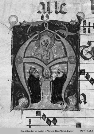 Antiphonar : Initiale A: Maria verehrt von zwei Dominikanern