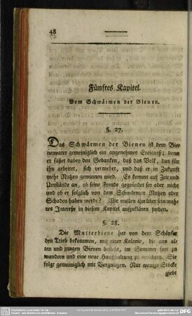 Fünftes Kapitel. Vom Schwärmen der Bienen