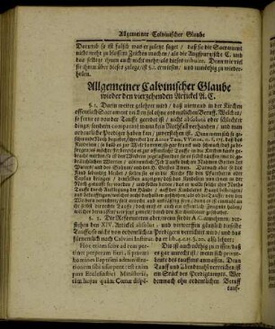 Allgemeiner Calvinischer Glaube wieder den vierzehenden Artickel A. C.