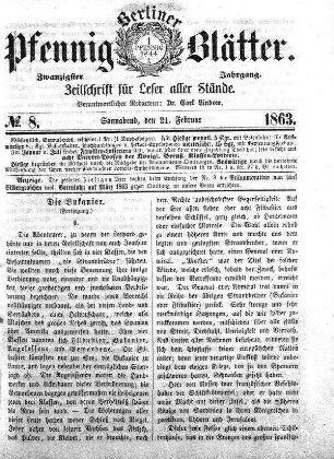 No. 8, Sonnabend, den 21. Februar 1863