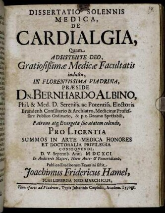 Dissertatio Solennis Medica, De Cardialgia