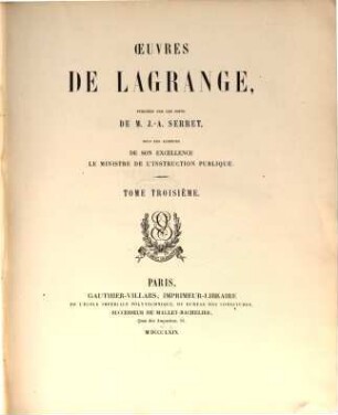 Œuvres de Lagrange. 3